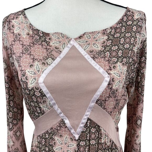 Kookai Mini Dress Size 2 Pink Brown Geometric Floral Long Sleeve Boho Hippie - Picture 2 of 12